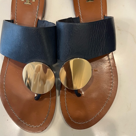 Tory Burch Shoes - Tory Burch Navy Blue Sandals with Gold Accents size 7.5